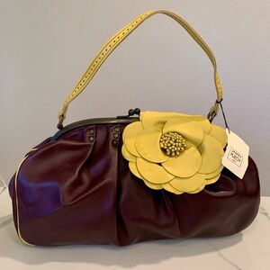 JAMIN PUECH Leather Purse with attach Decorative Flower